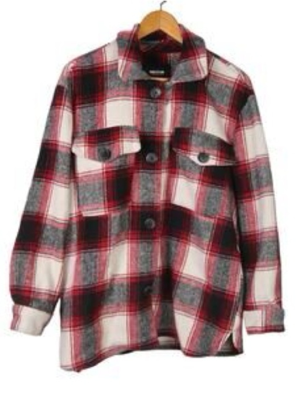 Ookie & Lala Red Black and White Plaid Button-Up Shacket